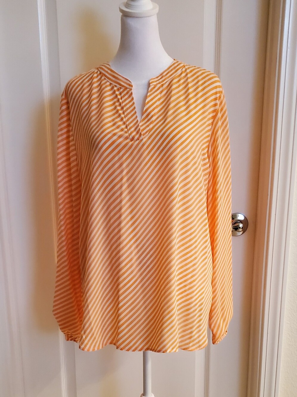 Anne Klein Peach and White Diagonal Stripe Long-Sleeve Tunic NWT